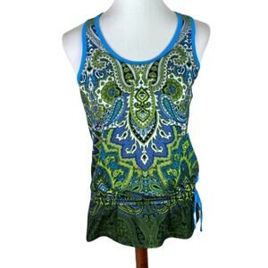 Athleta Tic Tac Toe Yoga Green / Blue Paisley Tie Waist Size Small
